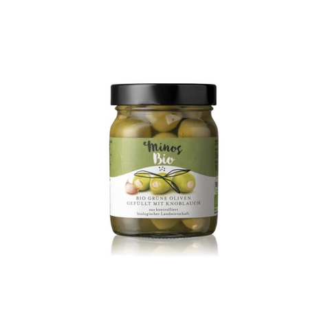Minos Grüne BIO-Oliven gefüllt mit Knoblauch